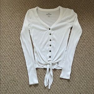 Hollister White Ribbed Button-Up Women's Top